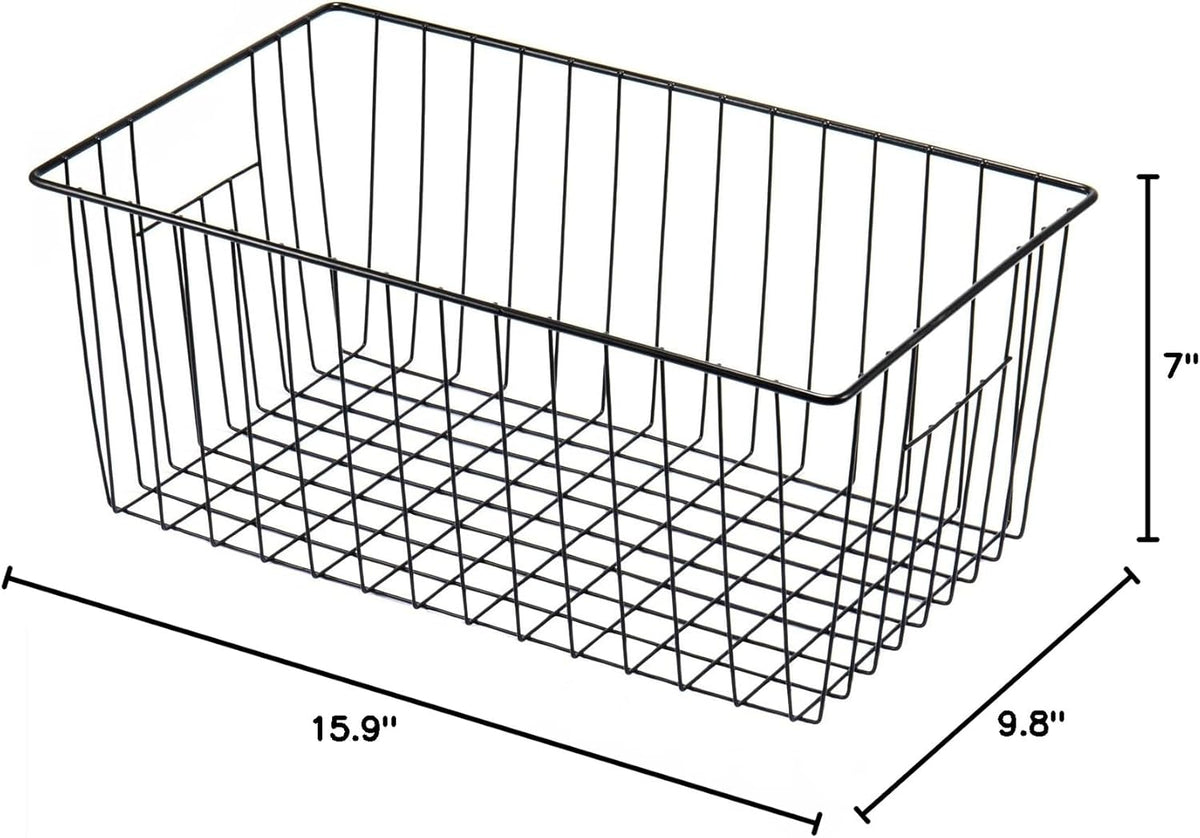 16inch Farmhouse Freezer Wire Baskets Organizer Storage Bins Large Organizer Baskets with Handles for Storage, Office, Kitchen, Pantry, Cabinet, Closets - Set of 6 (White 6)