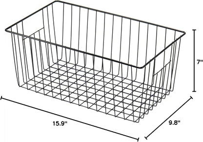 16inch Farmhouse Freezer Wire Baskets Organizer Storage Bins Large Organizer Baskets with Handles for Storage, Office, Kitchen, Pantry, Cabinet, Closets - Set of 6 (White 6)