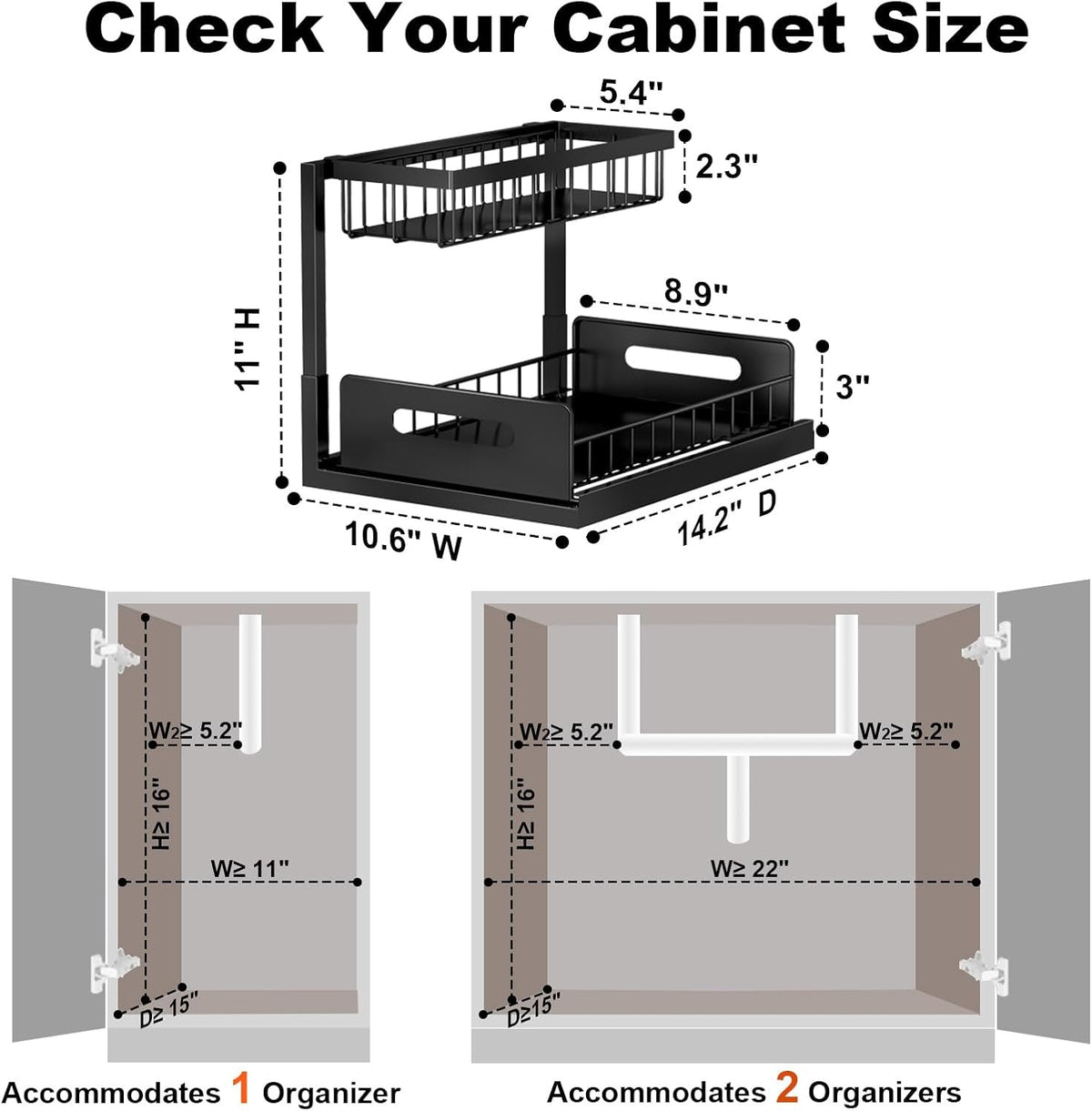 Under Sink Organizer, L-Shaped Pull Out Cabinet Organizer, Kitchen | 2 Tier Metal Slide Out Shelf for Kitchen, Bathroom, Laundry, and Utility Cabinet Storage for Deep Cabinets, Black