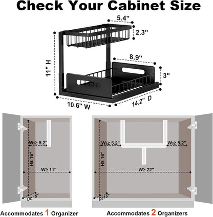 Under Sink Organizer, L-Shaped Pull Out Cabinet Organizer, Kitchen | 2 Tier Metal Slide Out Shelf for Kitchen, Bathroom, Laundry, and Utility Cabinet Storage for Deep Cabinets, Black