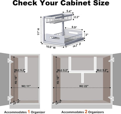 Under Sink Organizer, L-Shaped Pull Out Cabinet Organizer, Kitchen | 2 Tier Metal Slide Out Shelf for Kitchen, Bathroom, Laundry, and Utility Cabinet Storage for Deep Cabinets, Black