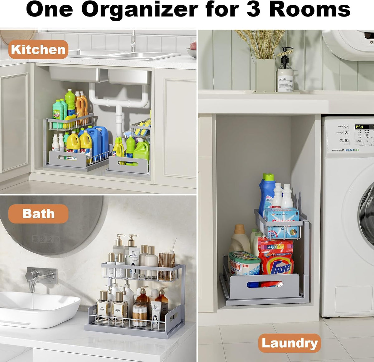 Under Sink Organizer, L-Shaped Pull Out Cabinet Organizer, Kitchen | 2 Tier Metal Slide Out Shelf for Kitchen, Bathroom, Laundry, and Utility Cabinet Storage for Deep Cabinets, Black