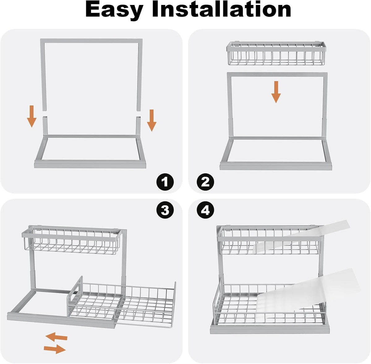 Under Sink Organizer, L-Shaped Pull Out Cabinet Organizer, Kitchen | 2 Tier Metal Slide Out Shelf for Kitchen, Bathroom, Laundry, and Utility Cabinet Storage for Deep Cabinets, Black