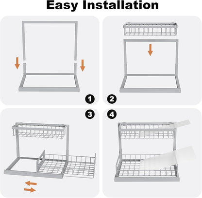 Under Sink Organizer, L-Shaped Pull Out Cabinet Organizer, Kitchen | 2 Tier Metal Slide Out Shelf for Kitchen, Bathroom, Laundry, and Utility Cabinet Storage for Deep Cabinets, Black