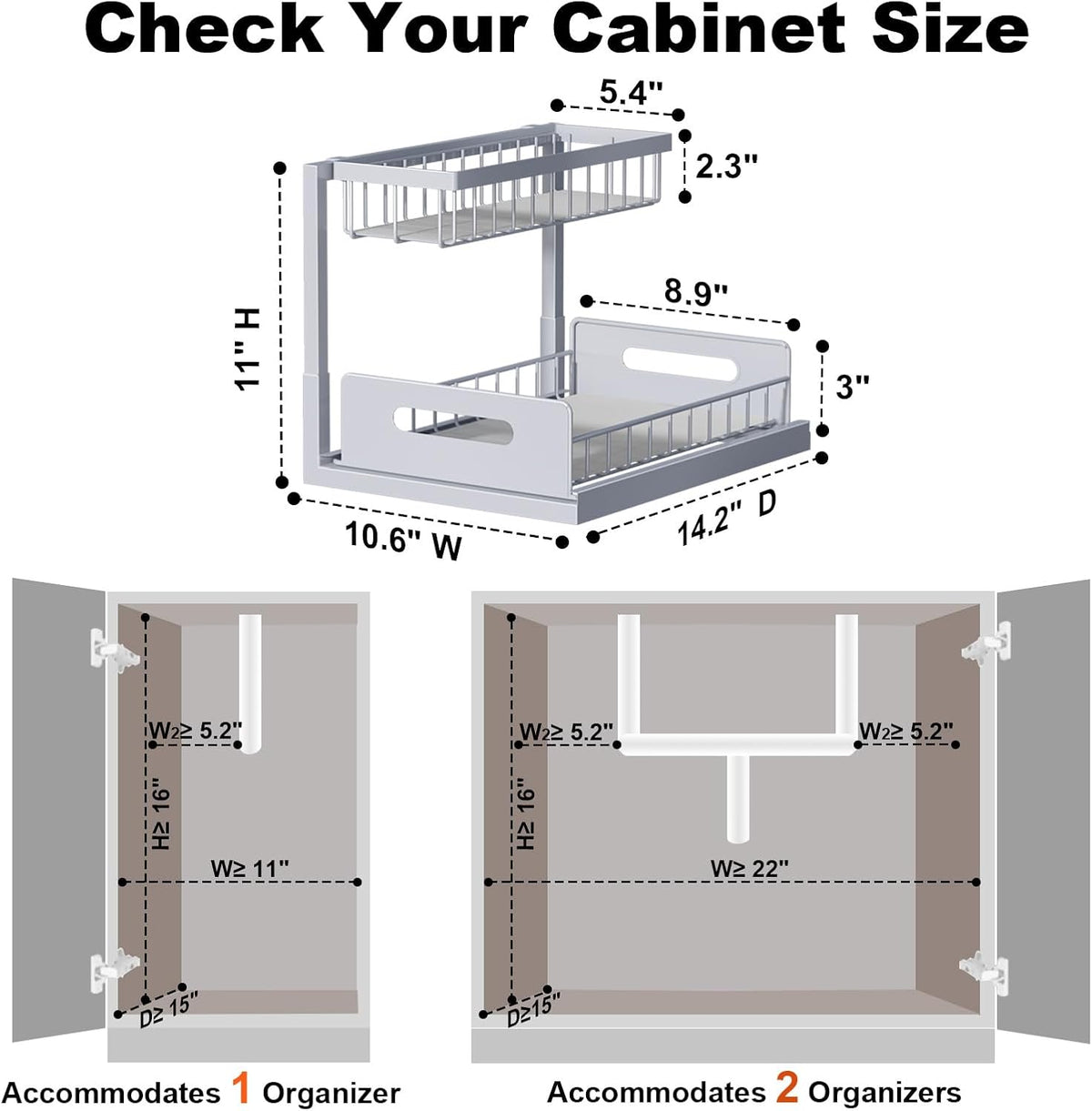 Under Sink Organizer, L-Shaped Pull Out Cabinet Organizer, Kitchen | 2 Tier Metal Slide Out Shelf for Kitchen, Bathroom, Laundry, and Utility Cabinet Storage for Deep Cabinets, Black