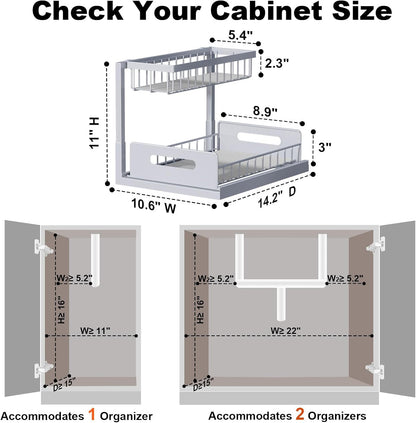 Under Sink Organizer, L-Shaped Pull Out Cabinet Organizer, Kitchen | 2 Tier Metal Slide Out Shelf for Kitchen, Bathroom, Laundry, and Utility Cabinet Storage for Deep Cabinets, Black