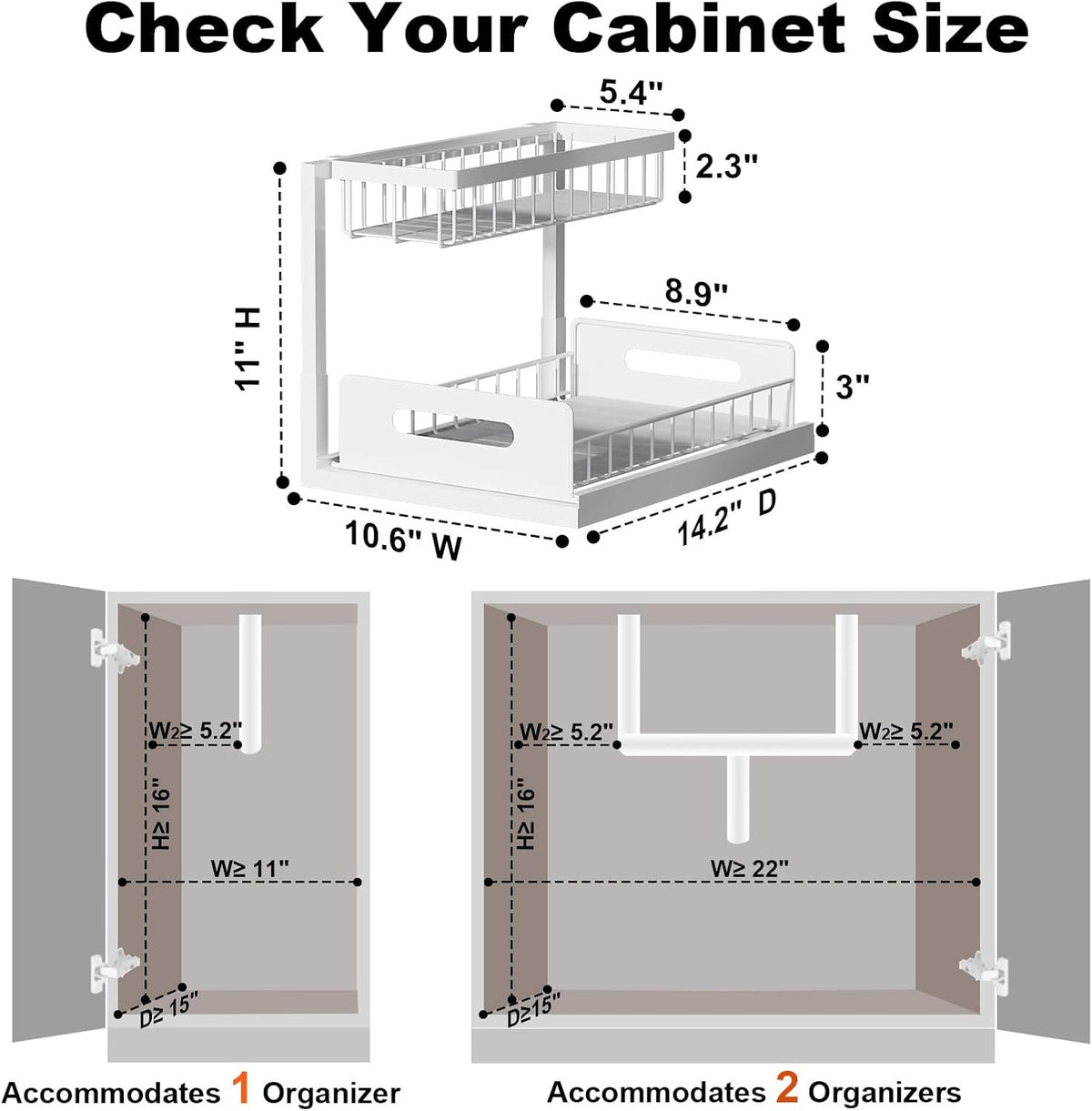 Under Sink Organizer, L-Shaped Pull Out Cabinet Organizer, Kitchen | 2 Tier Metal Slide Out Shelf for Kitchen, Bathroom, Laundry, and Utility Cabinet Storage for Deep Cabinets, Black