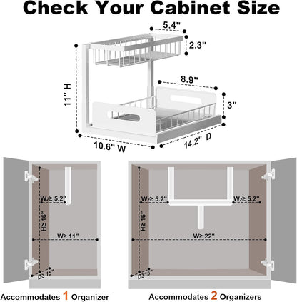 Under Sink Organizer, L-Shaped Pull Out Cabinet Organizer, Kitchen | 2 Tier Metal Slide Out Shelf for Kitchen, Bathroom, Laundry, and Utility Cabinet Storage for Deep Cabinets, Black