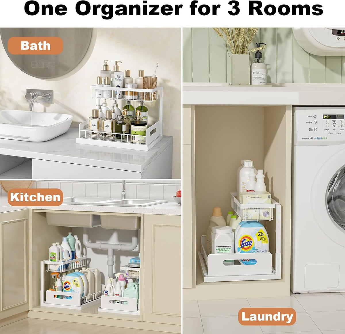 Under Sink Organizer, L-Shaped Pull Out Cabinet Organizer, Kitchen | 2 Tier Metal Slide Out Shelf for Kitchen, Bathroom, Laundry, and Utility Cabinet Storage for Deep Cabinets, Black
