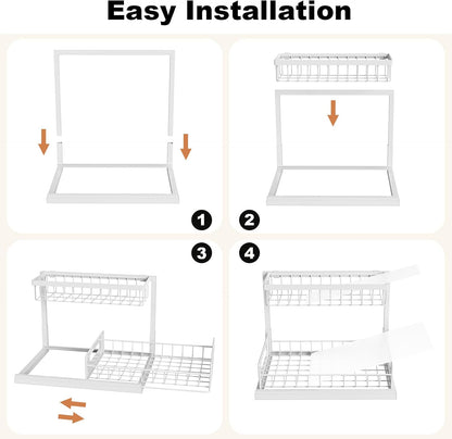 Under Sink Organizer, L-Shaped Pull Out Cabinet Organizer, Kitchen | 2 Tier Metal Slide Out Shelf for Kitchen, Bathroom, Laundry, and Utility Cabinet Storage for Deep Cabinets, Black