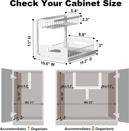 Under Sink Organizer, L-Shaped Pull Out Cabinet Organizer, Kitchen | 2 Tier Metal Slide Out Shelf for Kitchen, Bathroom, Laundry, and Utility Cabinet Storage for Deep Cabinets, Black