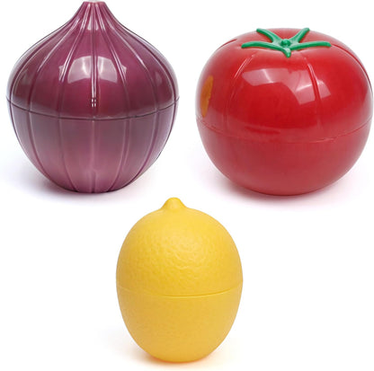 3pcs Vegetable Saver Storage, Onion Keeper for Refrigerator, Creative Container for Kitchen Garlic Onion Tomato Lemon Crisper Green Fruit Food Containers Holder with Lids