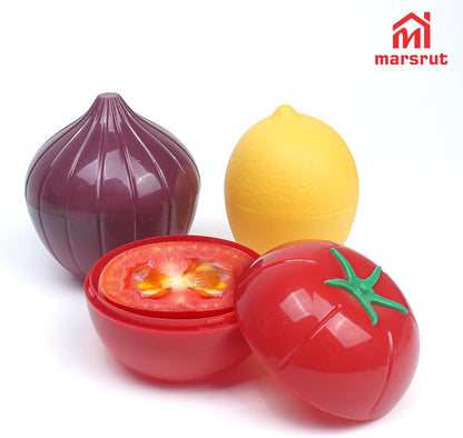 3pcs Vegetable Saver Storage, Onion Keeper for Refrigerator, Creative Container for Kitchen Garlic Onion Tomato Lemon Crisper Green Fruit Food Containers Holder with Lids
