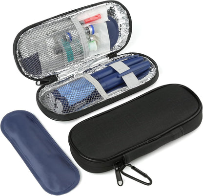 Insulin Pen Cooler Travel Case with 2 Reusable TSA Approved Ice Packs, Diabetic Medication Insulated Cool Organizer Bag for Insulin Pens and Other Diabetic Supplies Storage (Black)