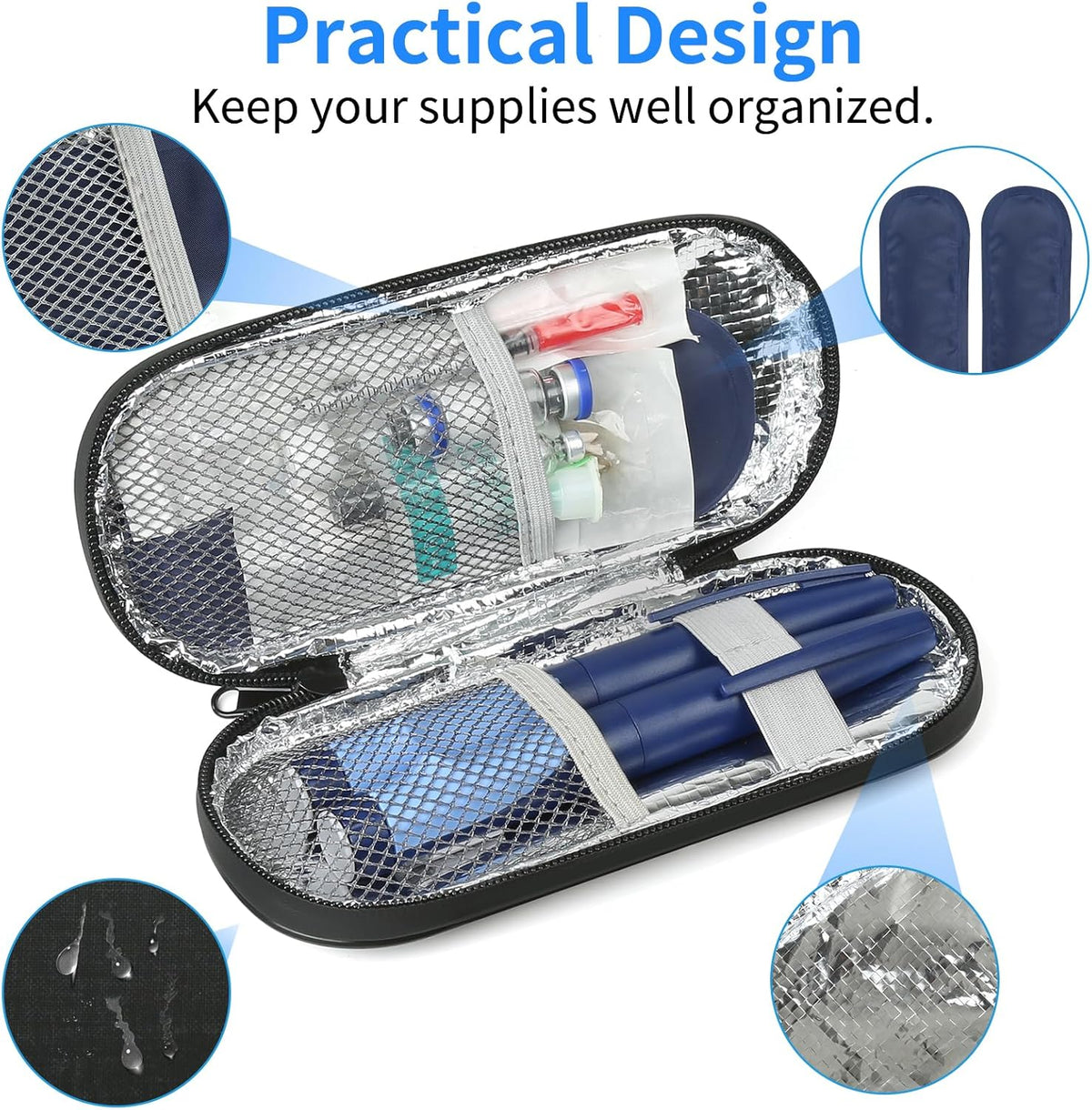 Insulin Pen Cooler Travel Case with 2 Reusable TSA Approved Ice Packs, Diabetic Medication Insulated Cool Organizer Bag for Insulin Pens and Other Diabetic Supplies Storage (Black)