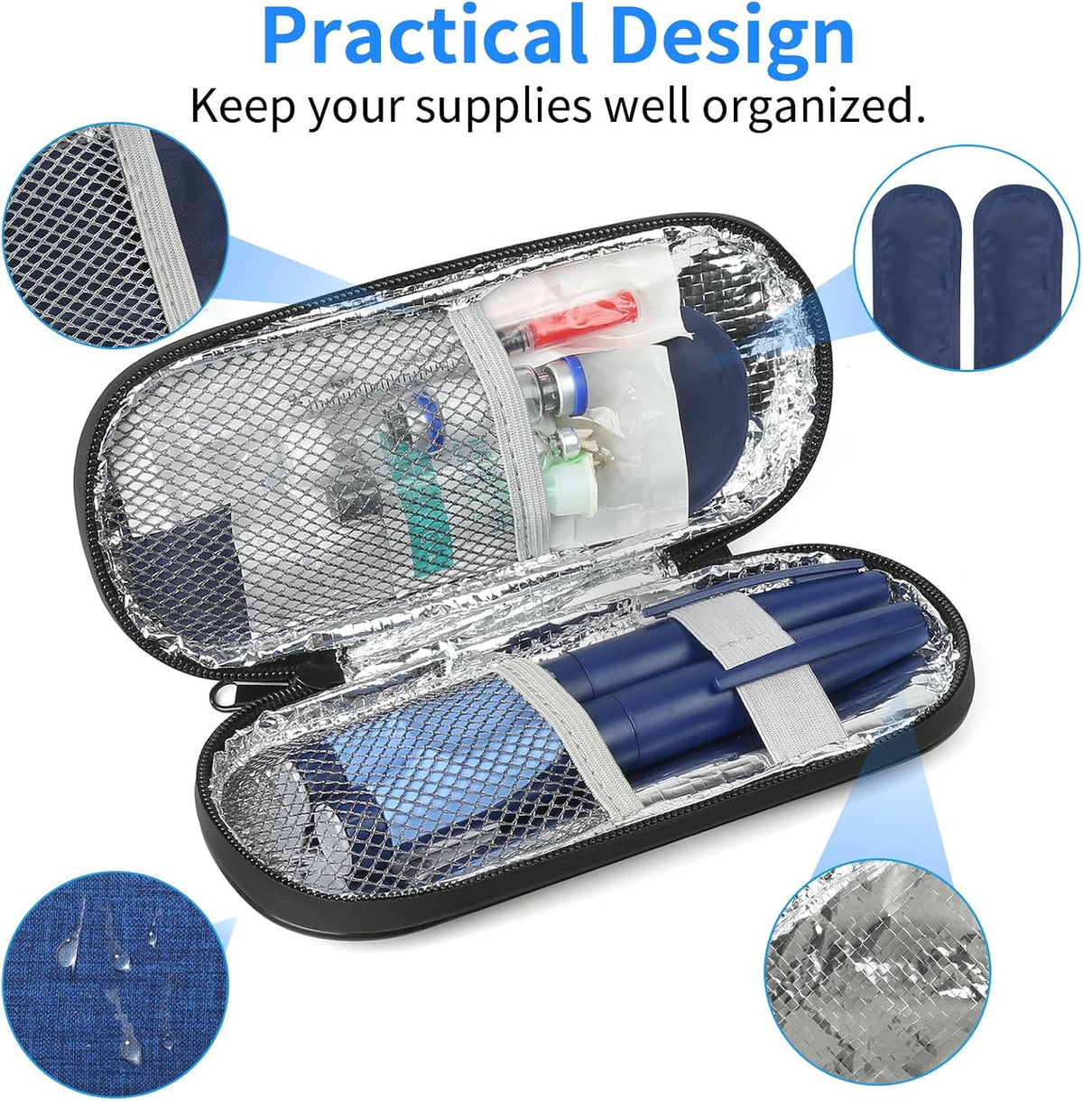 Insulin Pen Cooler Travel Case with 2 Reusable TSA Approved Ice Packs, Diabetic Medication Insulated Cool Organizer Bag for Insulin Pens and Other Diabetic Supplies Storage (Black)