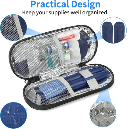 Insulin Pen Cooler Travel Case with 2 Reusable TSA Approved Ice Packs, Diabetic Medication Insulated Cool Organizer Bag for Insulin Pens and Other Diabetic Supplies Storage (Black)