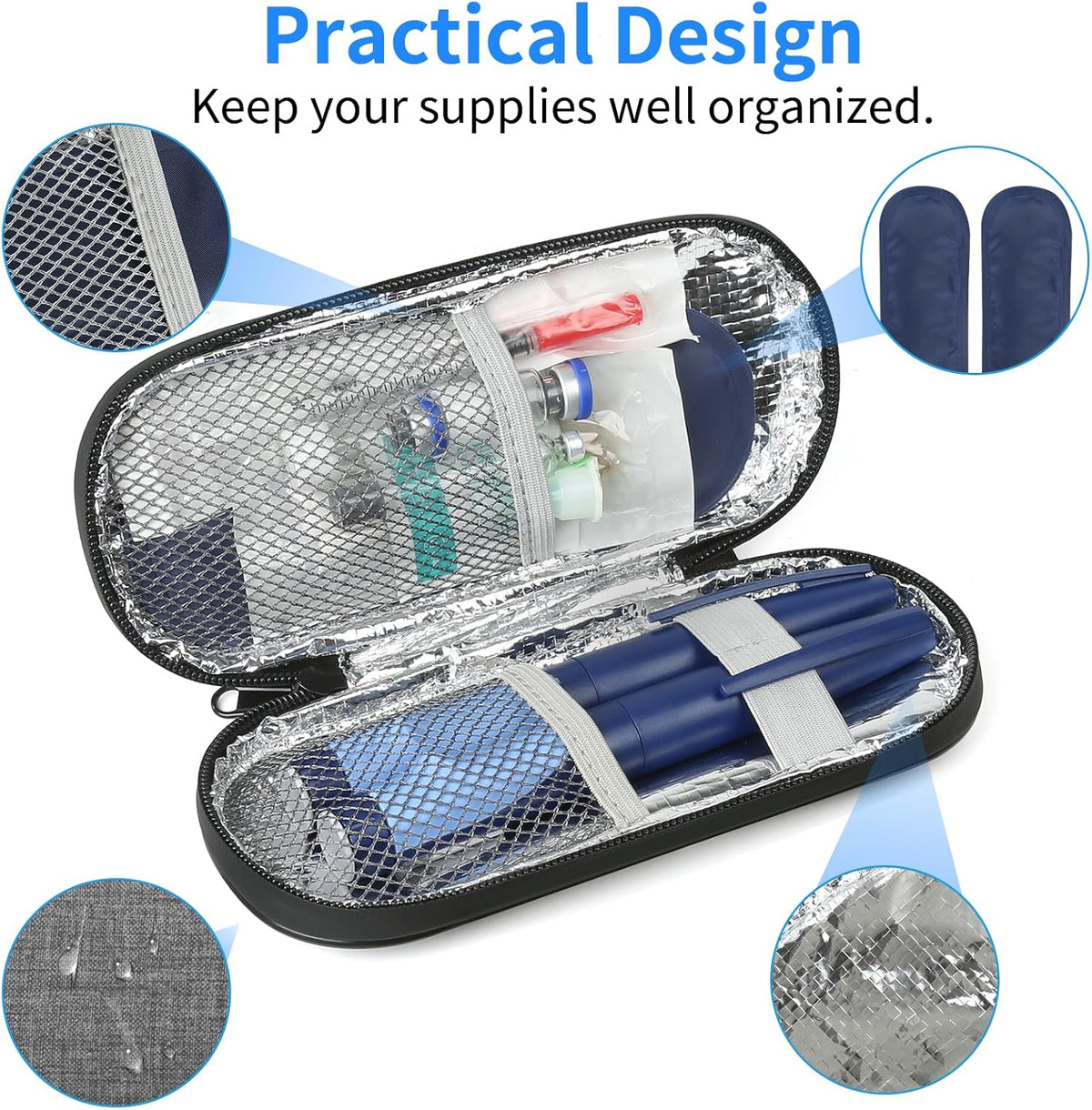 Insulin Pen Cooler Travel Case with 2 Reusable TSA Approved Ice Packs, Diabetic Medication Insulated Cool Organizer Bag for Insulin Pens and Other Diabetic Supplies Storage (Black)