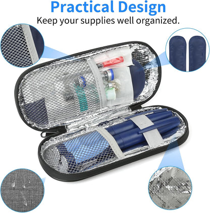 Insulin Pen Cooler Travel Case with 2 Reusable TSA Approved Ice Packs, Diabetic Medication Insulated Cool Organizer Bag for Insulin Pens and Other Diabetic Supplies Storage (Black)