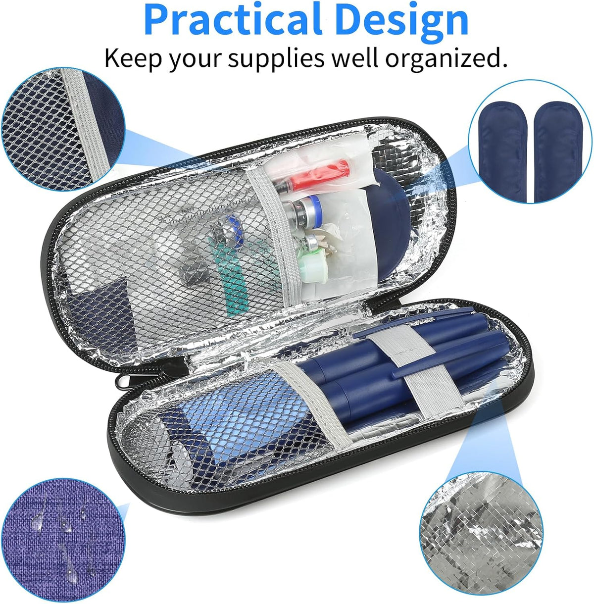 Insulin Pen Cooler Travel Case with 2 Reusable TSA Approved Ice Packs, Diabetic Medication Insulated Cool Organizer Bag for Insulin Pens and Other Diabetic Supplies Storage (Black)