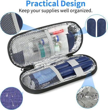 Insulin Pen Cooler Travel Case with 2 Reusable TSA Approved Ice Packs, Diabetic Medication Insulated Cool Organizer Bag for Insulin Pens and Other Diabetic Supplies Storage (Black)