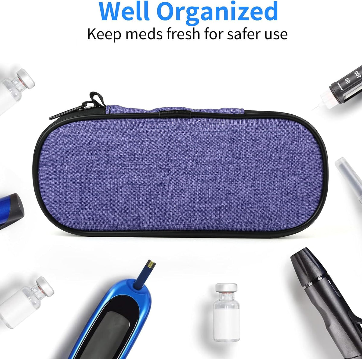 Insulin Pen Cooler Travel Case with 2 Reusable TSA Approved Ice Packs, Diabetic Medication Insulated Cool Organizer Bag for Insulin Pens and Other Diabetic Supplies Storage (Black)