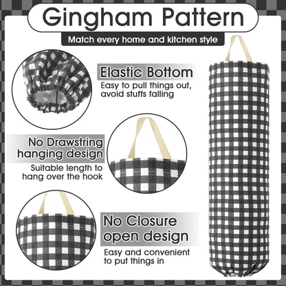 Gingham Plastic Bag Holder, Wall Mount Grocery Bag Storage Organizer, Hanging Buffalo Check Plaid Trash Bags Dispenser for Farmhouse Home Kitchen Pantry Laundry Room Decor(Milkshake Tan)