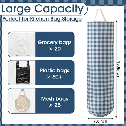 Gingham Plastic Bag Holder, Wall Mount Grocery Bag Storage Organizer, Hanging Buffalo Check Plaid Trash Bags Dispenser for Farmhouse Home Kitchen Pantry Laundry Room Decor(Milkshake Tan)