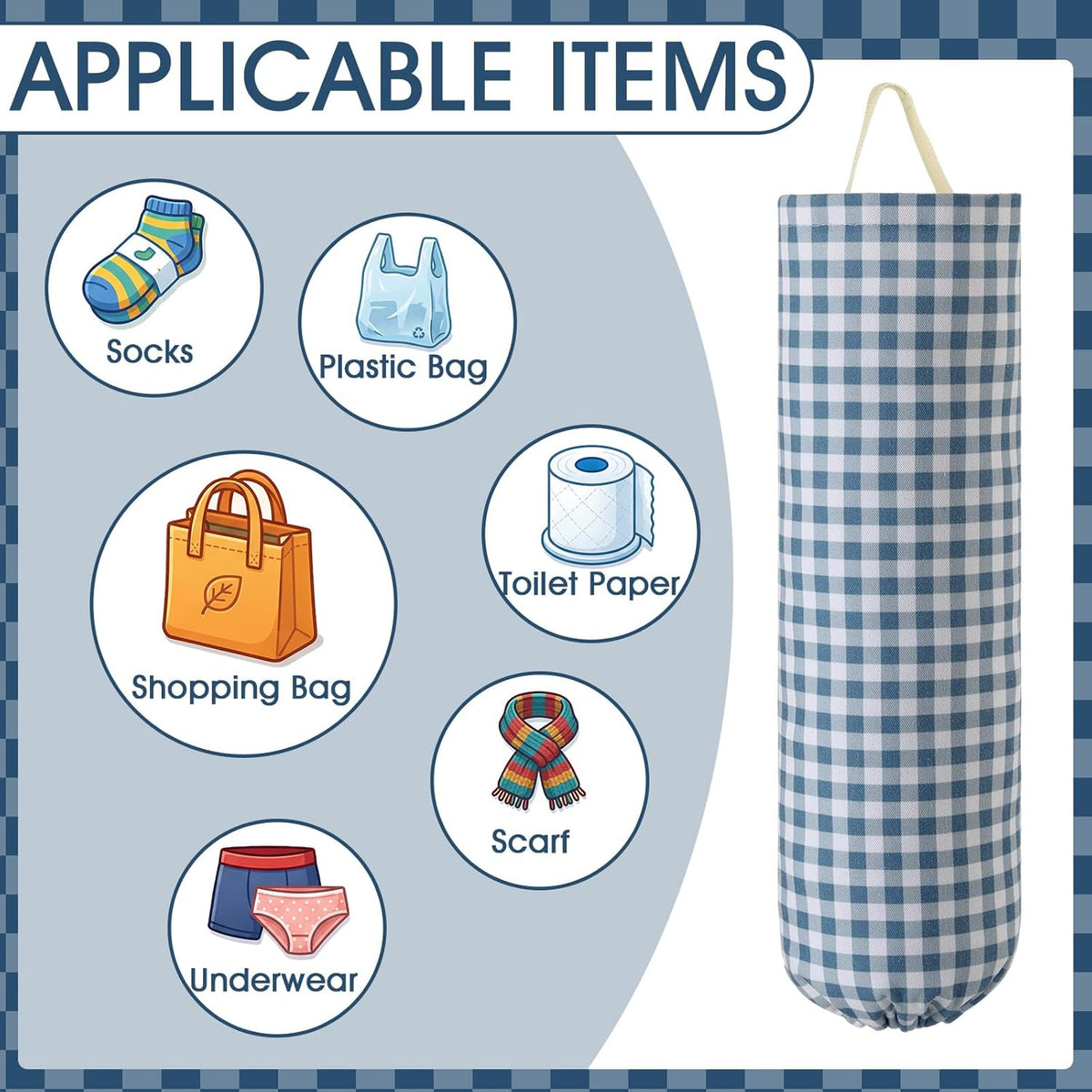 Gingham Plastic Bag Holder, Wall Mount Grocery Bag Storage Organizer, Hanging Buffalo Check Plaid Trash Bags Dispenser for Farmhouse Home Kitchen Pantry Laundry Room Decor(Milkshake Tan)