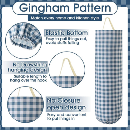 Gingham Plastic Bag Holder, Wall Mount Grocery Bag Storage Organizer, Hanging Buffalo Check Plaid Trash Bags Dispenser for Farmhouse Home Kitchen Pantry Laundry Room Decor(Milkshake Tan)
