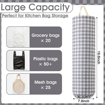 Gingham Plastic Bag Holder, Wall Mount Grocery Bag Storage Organizer, Hanging Buffalo Check Plaid Trash Bags Dispenser for Farmhouse Home Kitchen Pantry Laundry Room Decor(Milkshake Tan)
