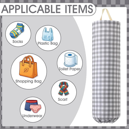 Gingham Plastic Bag Holder, Wall Mount Grocery Bag Storage Organizer, Hanging Buffalo Check Plaid Trash Bags Dispenser for Farmhouse Home Kitchen Pantry Laundry Room Decor(Milkshake Tan)