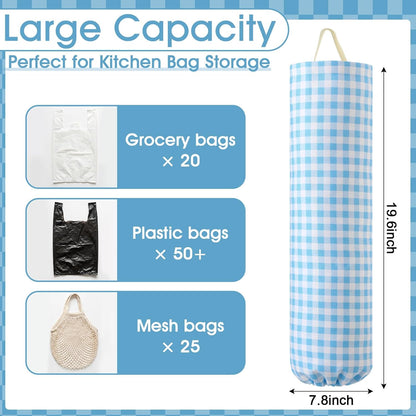 Gingham Plastic Bag Holder, Wall Mount Grocery Bag Storage Organizer, Hanging Buffalo Check Plaid Trash Bags Dispenser for Farmhouse Home Kitchen Pantry Laundry Room Decor(Milkshake Tan)