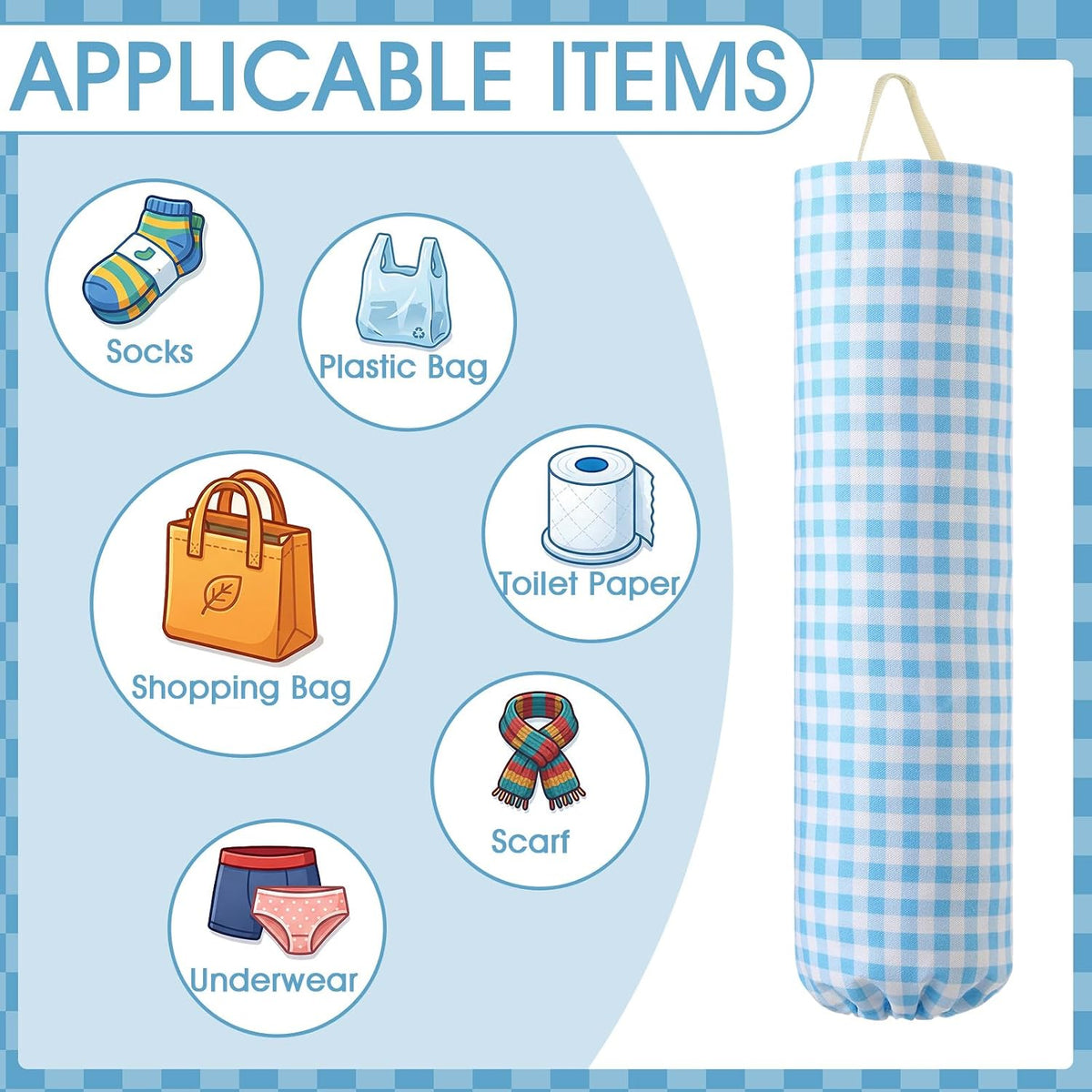 Gingham Plastic Bag Holder, Wall Mount Grocery Bag Storage Organizer, Hanging Buffalo Check Plaid Trash Bags Dispenser for Farmhouse Home Kitchen Pantry Laundry Room Decor(Milkshake Tan)