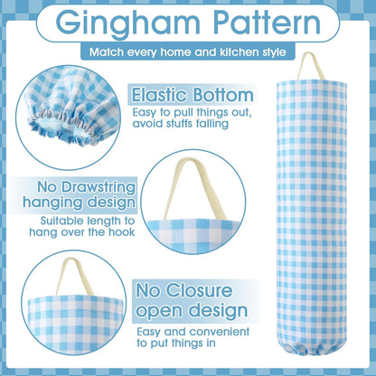 Gingham Plastic Bag Holder, Wall Mount Grocery Bag Storage Organizer, Hanging Buffalo Check Plaid Trash Bags Dispenser for Farmhouse Home Kitchen Pantry Laundry Room Decor(Milkshake Tan)