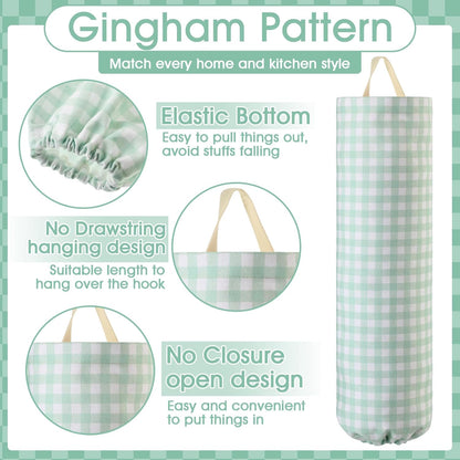 Gingham Plastic Bag Holder, Wall Mount Grocery Bag Storage Organizer, Hanging Buffalo Check Plaid Trash Bags Dispenser for Farmhouse Home Kitchen Pantry Laundry Room Decor(Milkshake Tan)