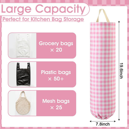 Gingham Plastic Bag Holder, Wall Mount Grocery Bag Storage Organizer, Hanging Buffalo Check Plaid Trash Bags Dispenser for Farmhouse Home Kitchen Pantry Laundry Room Decor(Milkshake Tan)