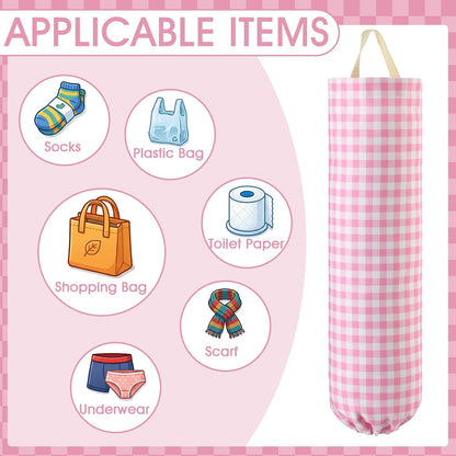 Gingham Plastic Bag Holder, Wall Mount Grocery Bag Storage Organizer, Hanging Buffalo Check Plaid Trash Bags Dispenser for Farmhouse Home Kitchen Pantry Laundry Room Decor(Milkshake Tan)