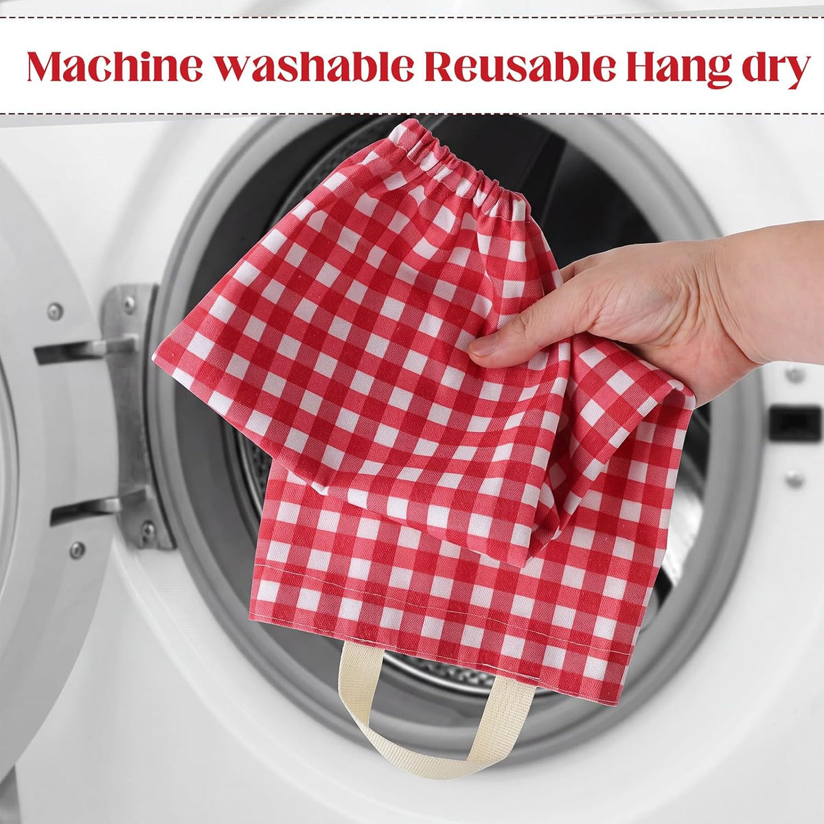 Gingham Plastic Bag Holder, Wall Mount Grocery Bag Storage Organizer, Hanging Buffalo Check Plaid Trash Bags Dispenser for Farmhouse Home Kitchen Pantry Laundry Room Decor(Milkshake Tan)