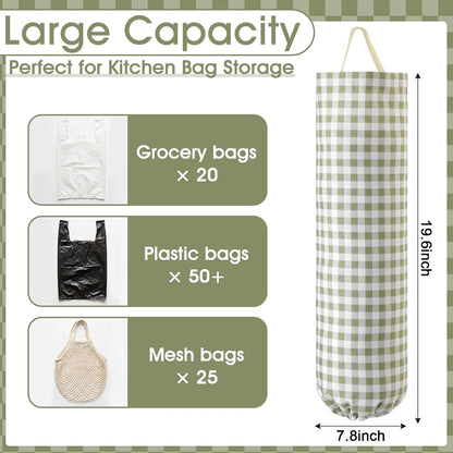 Gingham Plastic Bag Holder, Wall Mount Grocery Bag Storage Organizer, Hanging Buffalo Check Plaid Trash Bags Dispenser for Farmhouse Home Kitchen Pantry Laundry Room Decor(Milkshake Tan)