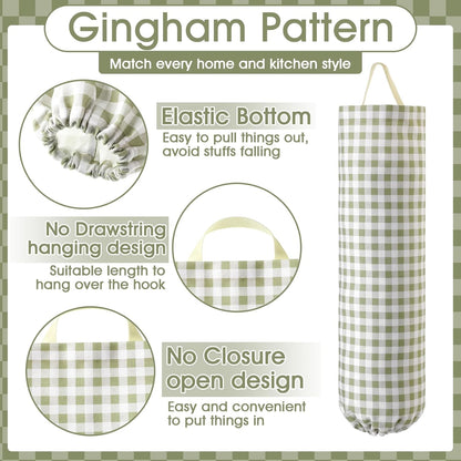 Gingham Plastic Bag Holder, Wall Mount Grocery Bag Storage Organizer, Hanging Buffalo Check Plaid Trash Bags Dispenser for Farmhouse Home Kitchen Pantry Laundry Room Decor(Milkshake Tan)