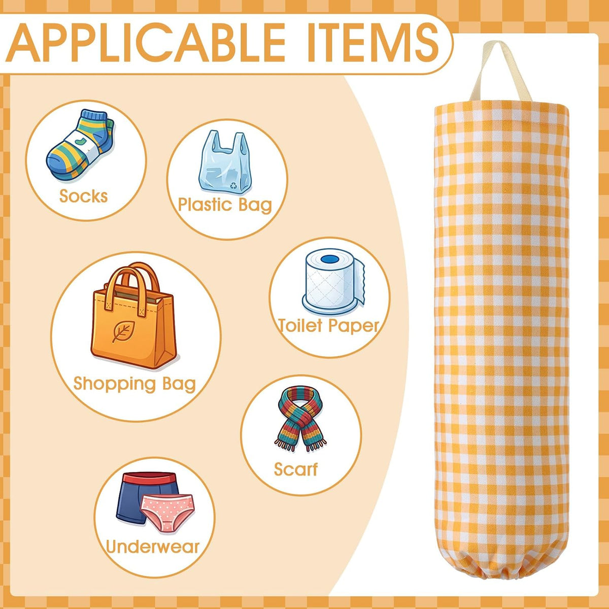 Gingham Plastic Bag Holder, Wall Mount Grocery Bag Storage Organizer, Hanging Buffalo Check Plaid Trash Bags Dispenser for Farmhouse Home Kitchen Pantry Laundry Room Decor(Milkshake Tan)