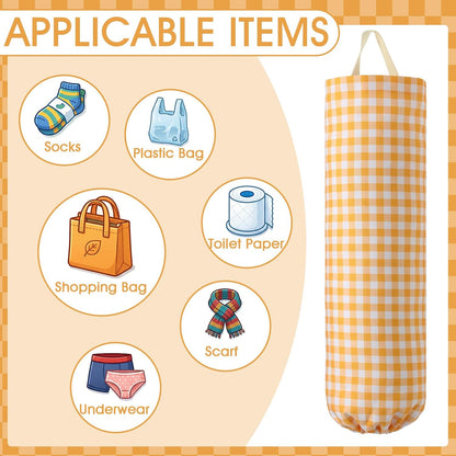 Gingham Plastic Bag Holder, Wall Mount Grocery Bag Storage Organizer, Hanging Buffalo Check Plaid Trash Bags Dispenser for Farmhouse Home Kitchen Pantry Laundry Room Decor(Milkshake Tan)