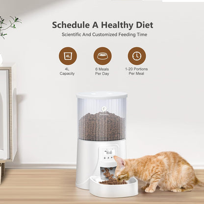 Automatic Cat Feeder: 4L Timed Cats Food Dispenser Programmable