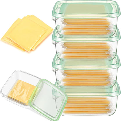 4 Pack Sliced Cheese Container for Fridge, Butter Block Cheese slicer Holder with Lids, Airtight Plastic Storage Box for Keeps Deli Cheese Fresh Longer