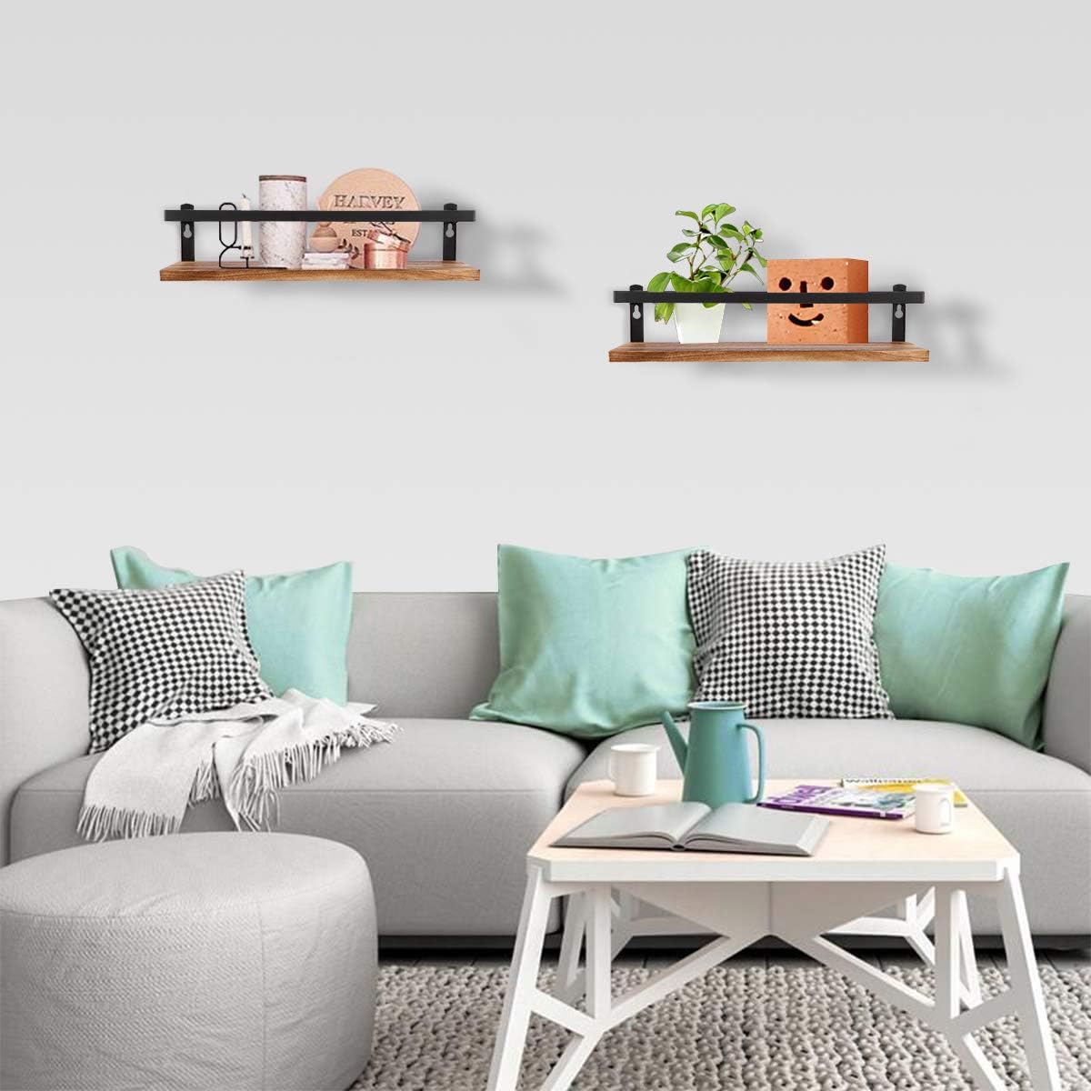 Floating Shelves,Wall Mounted Shelf for Kitchen,Living Room,Bedroom,Bathroom Storage,Rustic Wood,Set of 2(Carbonized Black)