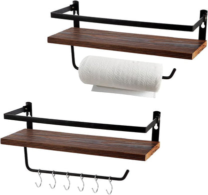 Floating Shelves,Wall Mounted Shelf for Kitchen,Living Room,Bedroom,Bathroom Storage,Rustic Wood,Set of 2(Carbonized Black)