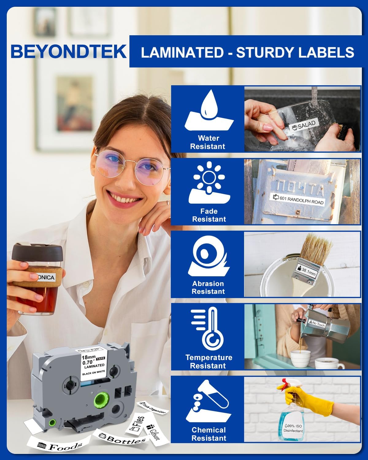 3PK Replace for Brother P Touch Label Maker Tape Refill 12mm 0.47 White | Suitable for Household, Office, Studio, Commercial, School, Hospital use（Laminated Design Water-Resistant,Abrasion-Resistant）
