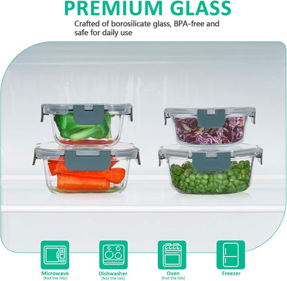 KOMUEE 24 Pieces Glass Food Storage Containers Set, Gray