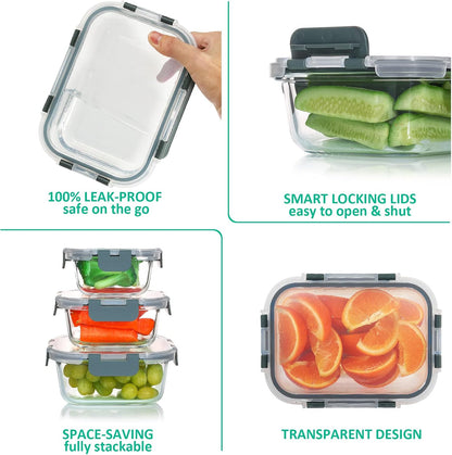 KOMUEE 24 Pieces Glass Food Storage Containers Set, Gray